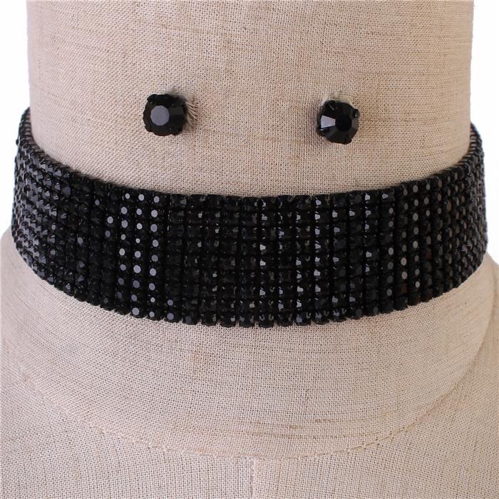 Rhinestones Nine Lines Choker Necklace Set