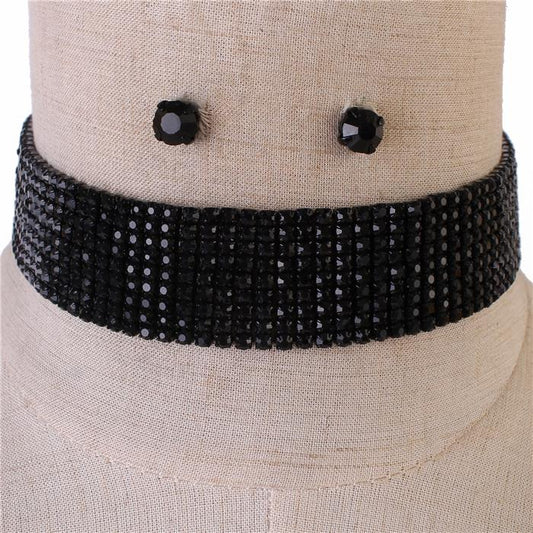 Rhinestones Nine Lines Choker Necklace Set