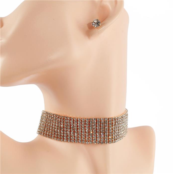 Rhinestones Nine Lines Choker Necklace Set