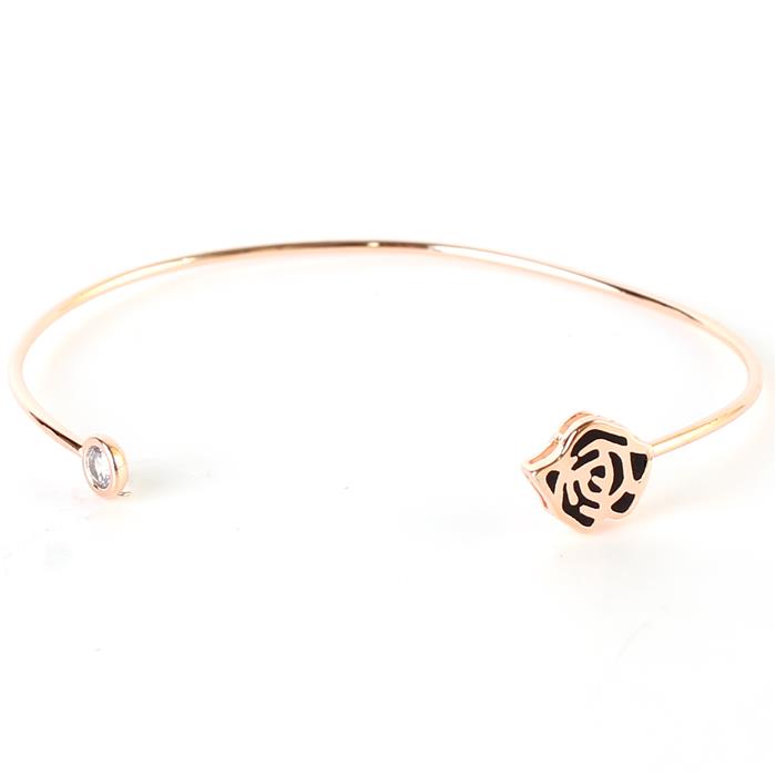 CZ Brass Rose Bangle Bracelet