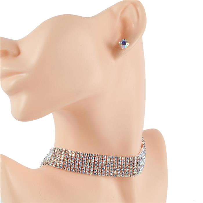 Rhinestones Seven Lines Choker Necklace Set