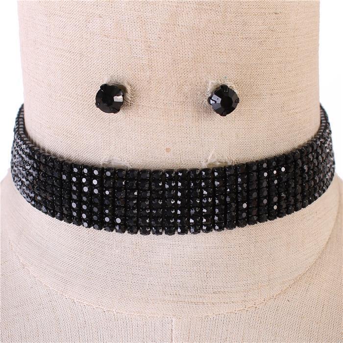 Rhinestones Seven Lines Choker Necklace Set