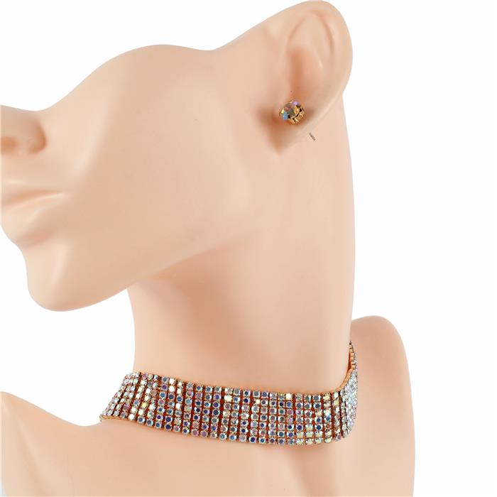 Rhinestones Seven Lines Choker Necklace Set