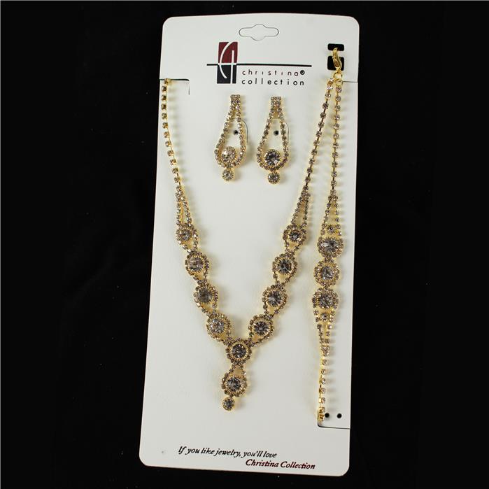 Rhinestones Round 3 Pcs Necklace Set