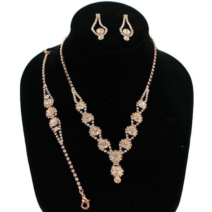 Rhinestones Round 3 Pcs Necklace Set