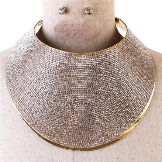 Rhinestones Chunky Choker Necklace Set