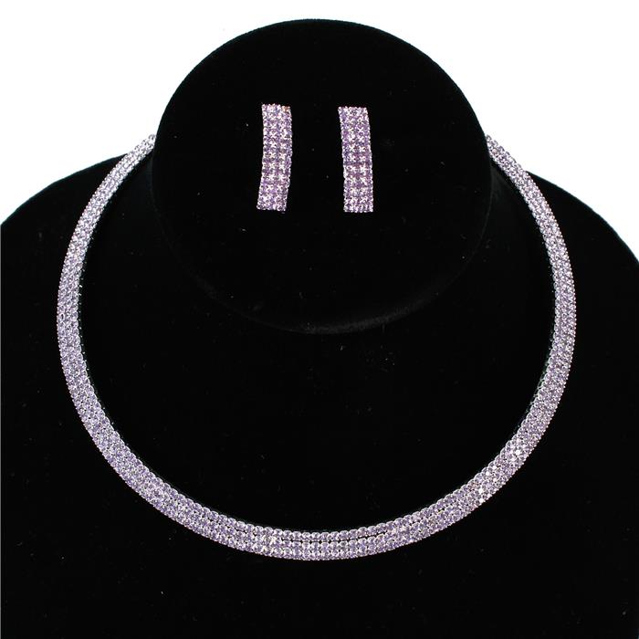 Rhinestones 3 Lines Choker Necklace Set