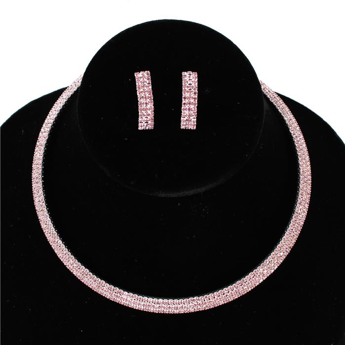 Rhinestones 3 Lines Choker Necklace Set