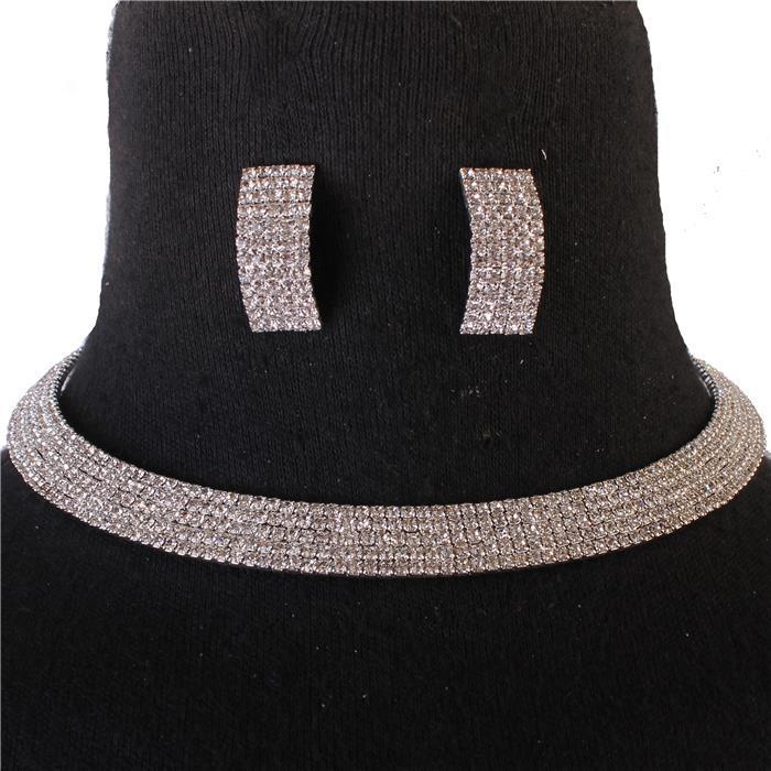 Rhinestones Five Lines Choker Necklace Set