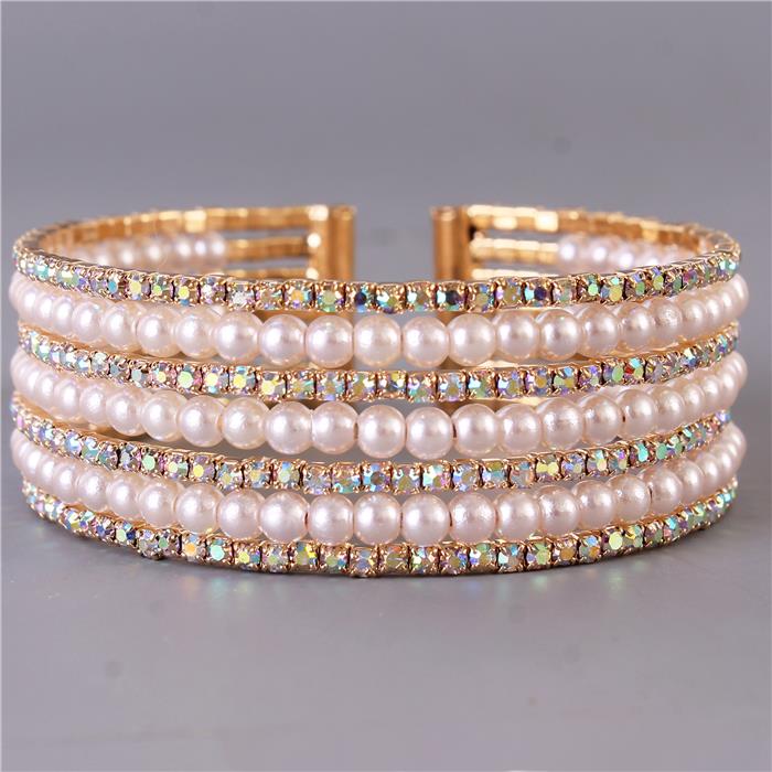 Rhinestones Pearls Multilayereds Bangle