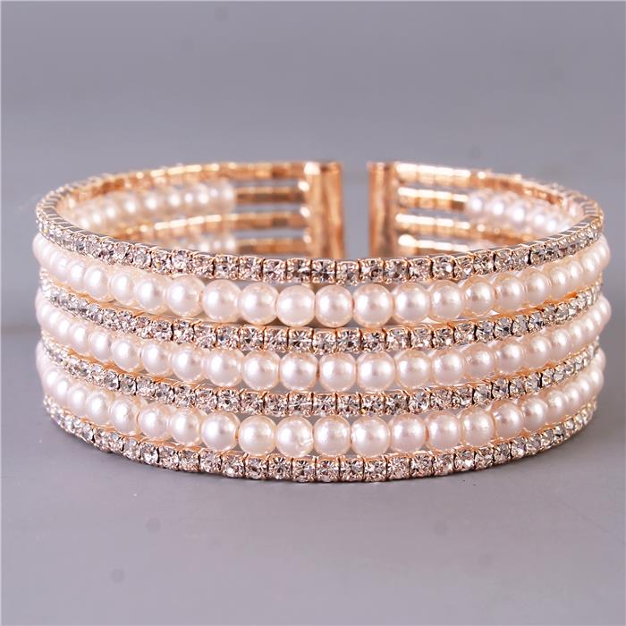 Rhinestones Pearls Multilayereds Bangle