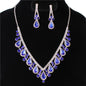 Rhinestones Teardrop With Clip-On Earring Necklace Set