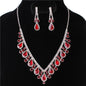 Rhinestones Teardrop With Clip-On Earring Necklace Set