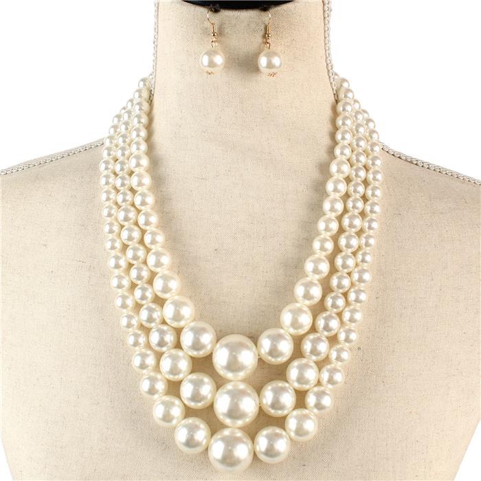 3 Layered Pearl Necklace Set