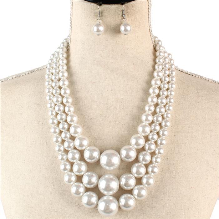 3 Layered Pearl Necklace Set