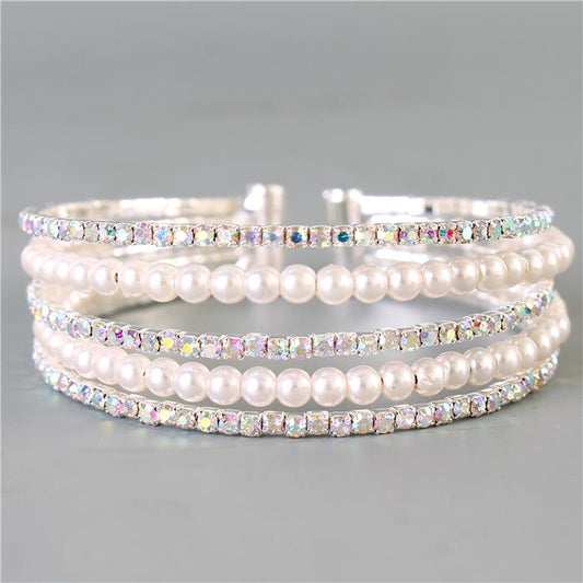 Pearl Rhinestones Bangle Bracelet