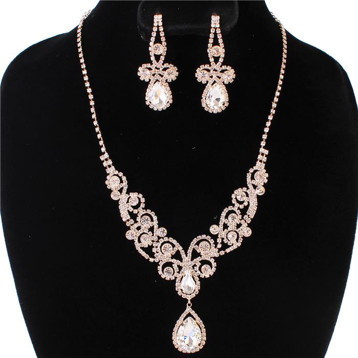 Rhinestones Teardrop Butterfly Necklace Set