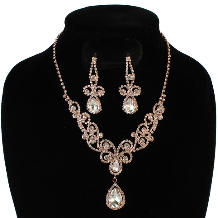 Rhinestones Teardrop Butterfly Necklace Set