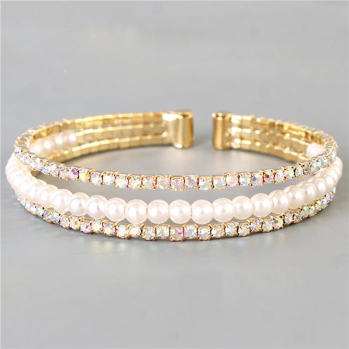 Rhinestones Pearl Three-Layereds Bracelet