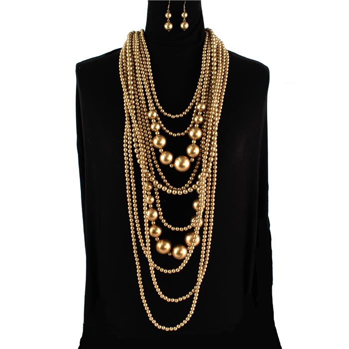 Pearl 10 Row Long Necklace Set