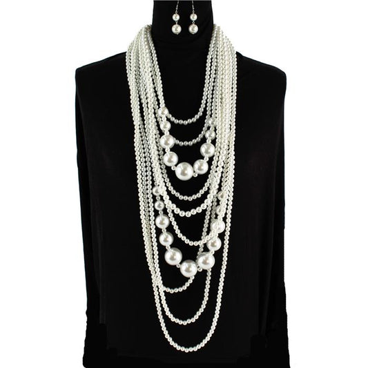 Pearl 10 Row Long Necklace Set