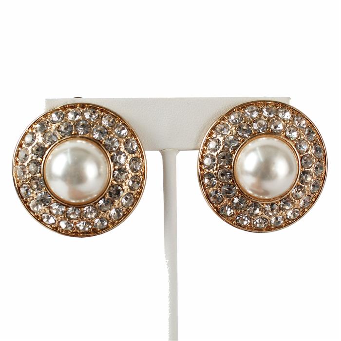 Crystal Round Pearl Clip-On Earring