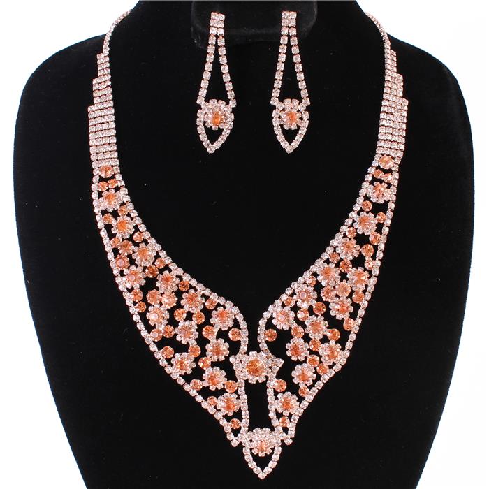 Rhinestones Casting Flower Necklace Set