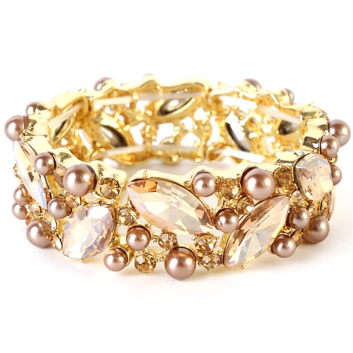 Crystal Pearl Leaves Bracelet