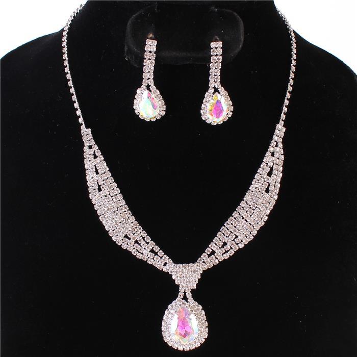 Rhinestones Tear Necklace Set