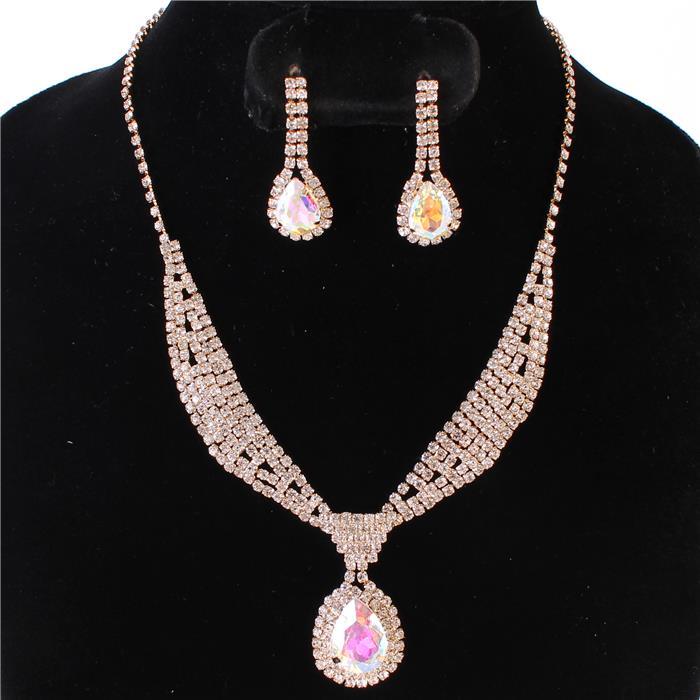 Rhinestones Tear Necklace Set