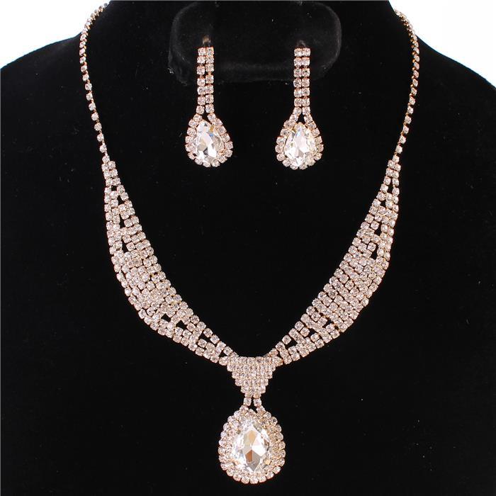 Rhinestones Tear Necklace Set