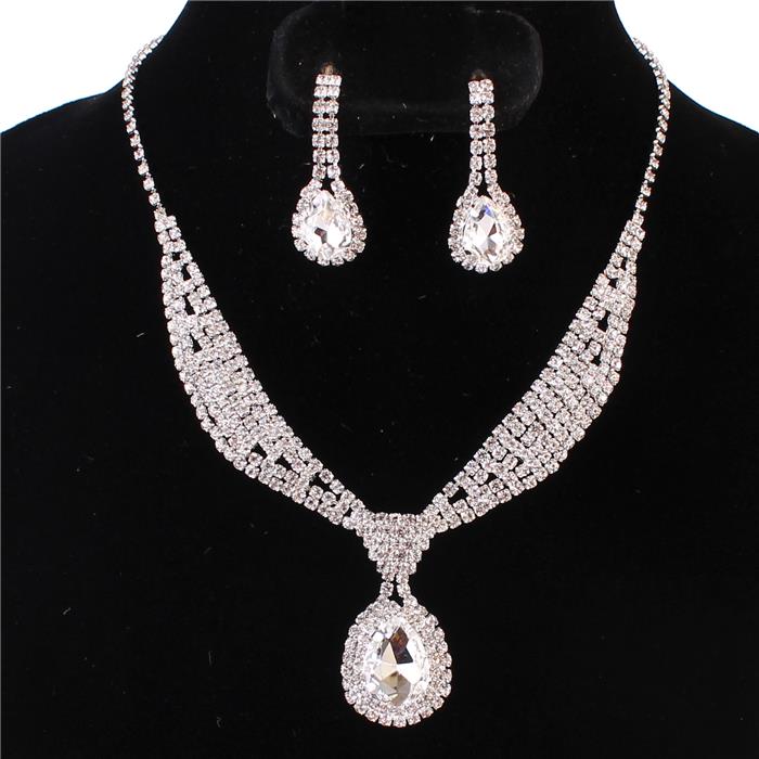 Rhinestones Tear Necklace Set