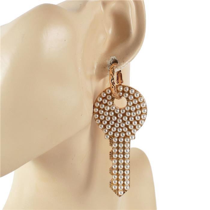 Rhinestone Metal Key Dangle Earring