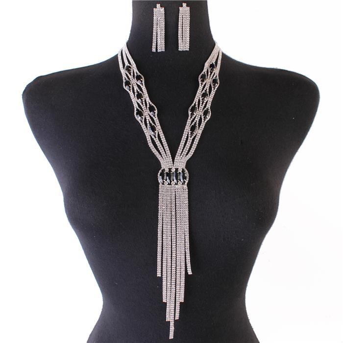 Rhinestones Long Necklace Set