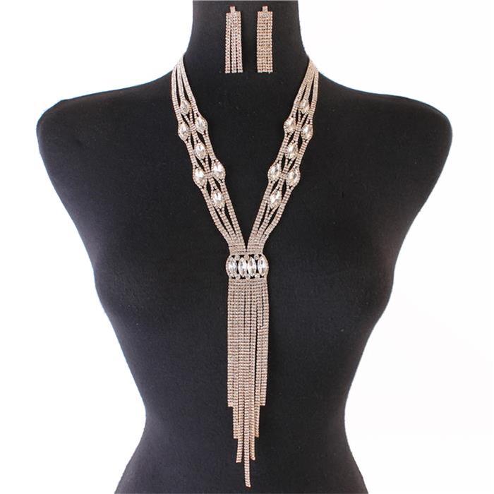 Rhinestones Long Necklace Set