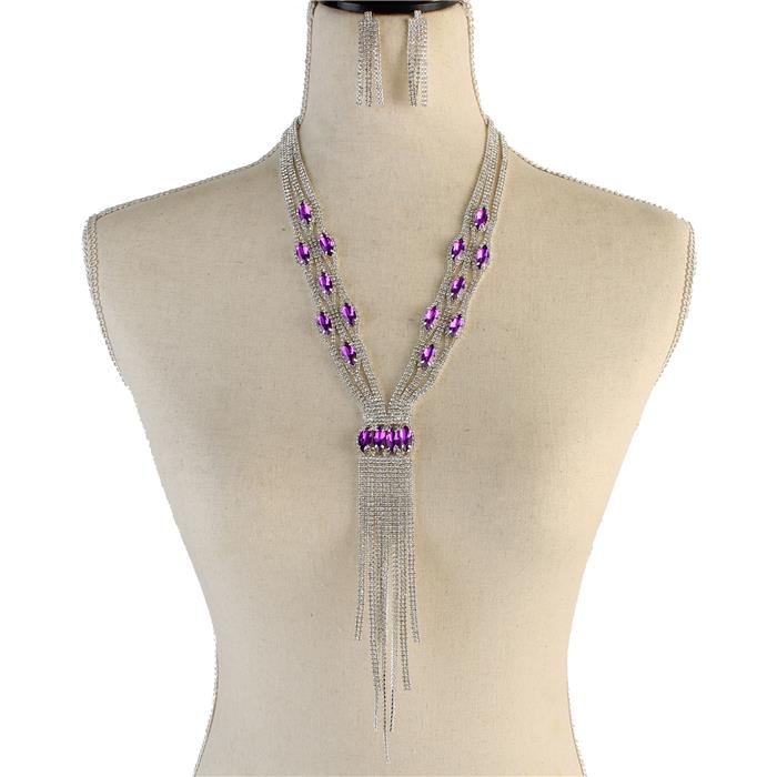 Rhinestones Long Necklace Set