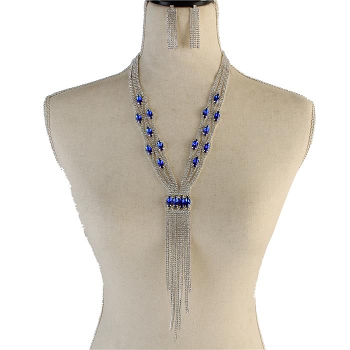 Rhinestones Long Necklace Set