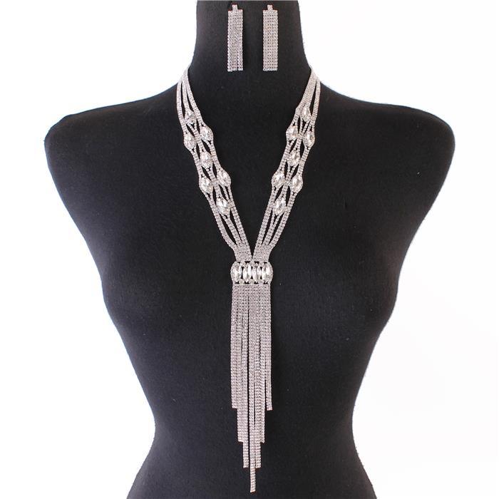 Rhinestones Long Necklace Set