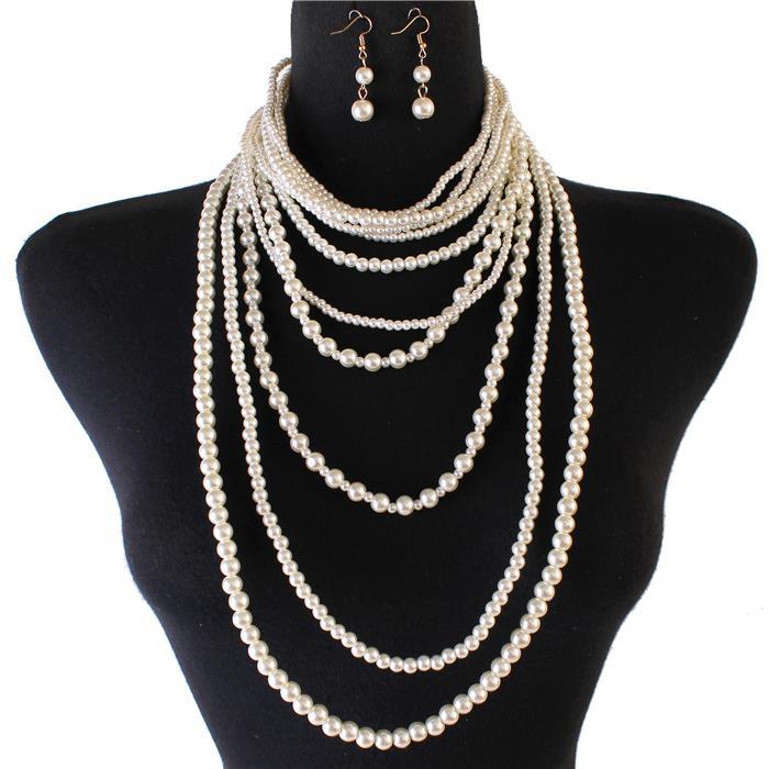 Pearl Long Layereds Necklace Set