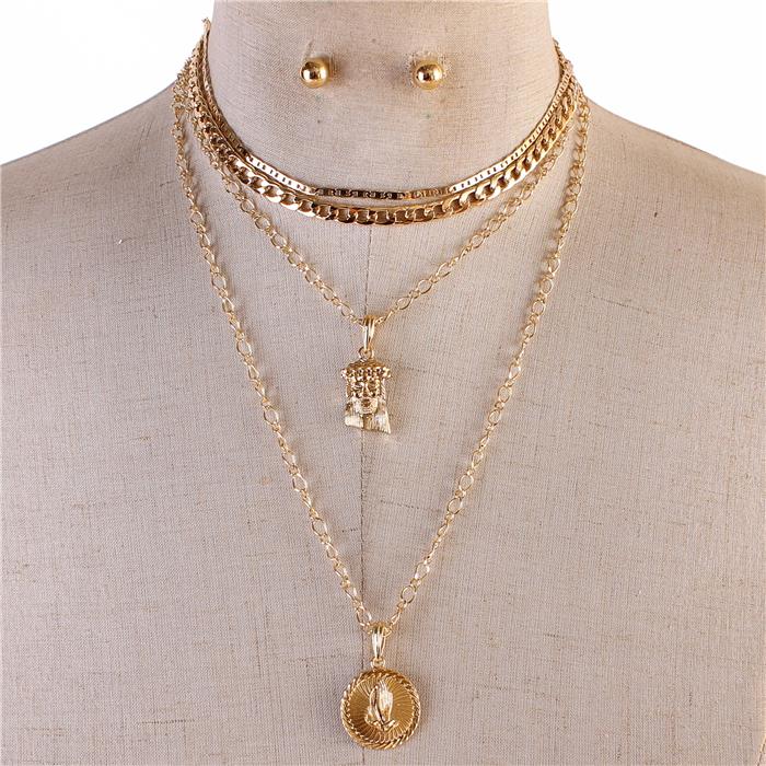 Multi-Chain Religion Necklace Set