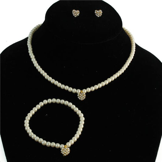 JR Pearl Heart 3 pcs Necklace Set