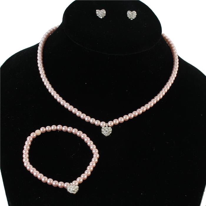 JR Pearl Heart 3 pcs Necklace Set