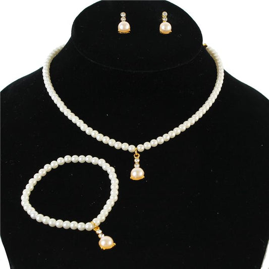 JR Pearl Round Dangling 3 pcs Necklace Set