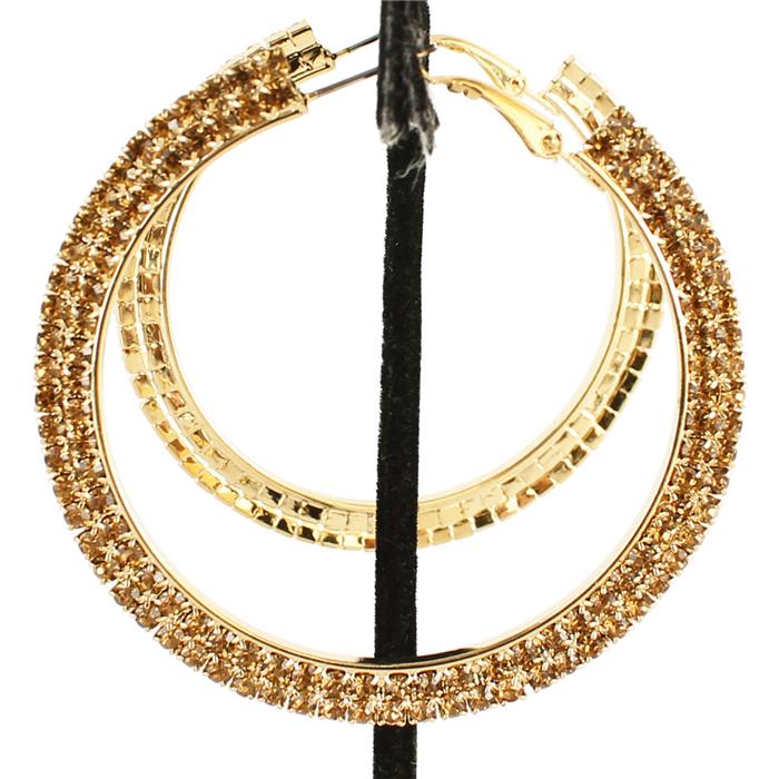 60mm Rhinestones Two Lines Hoop Earring