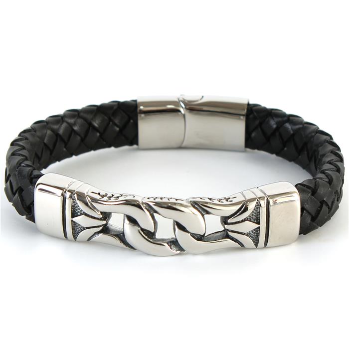 Stainless Steel Leather Link Bracelet