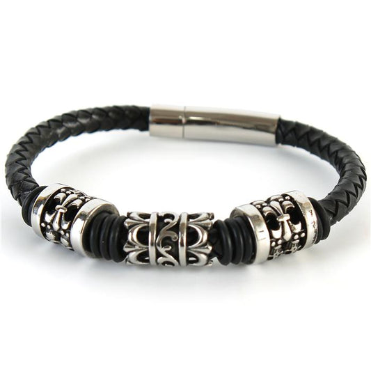 Stainless Steel Leather Tube Bracelet