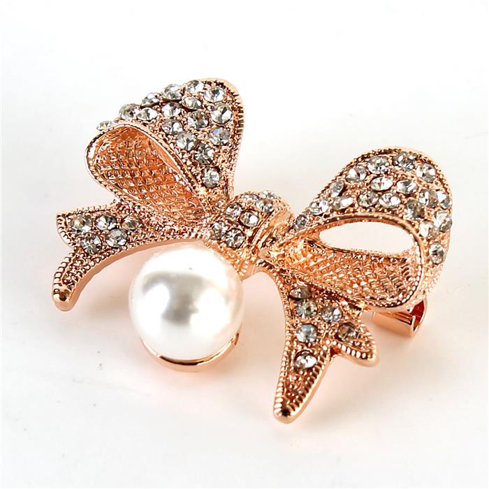 Crystal Pearl Bow Brooch