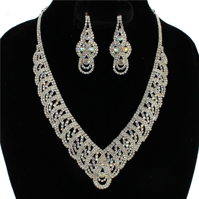 Rhinestones Swirl Tear Necklace Set