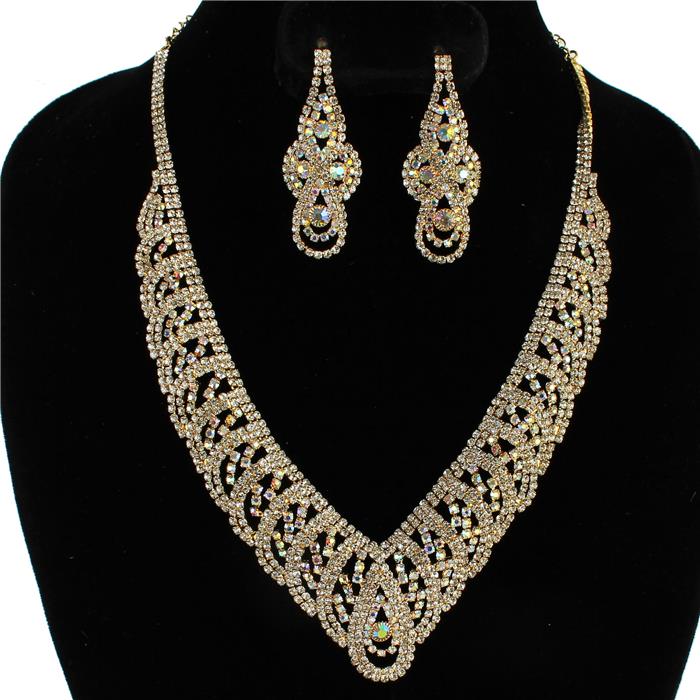 Rhinestones Swirl Tear Necklace Set