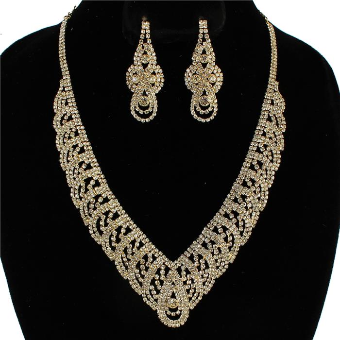 Rhinestones Swirl Tear Necklace Set